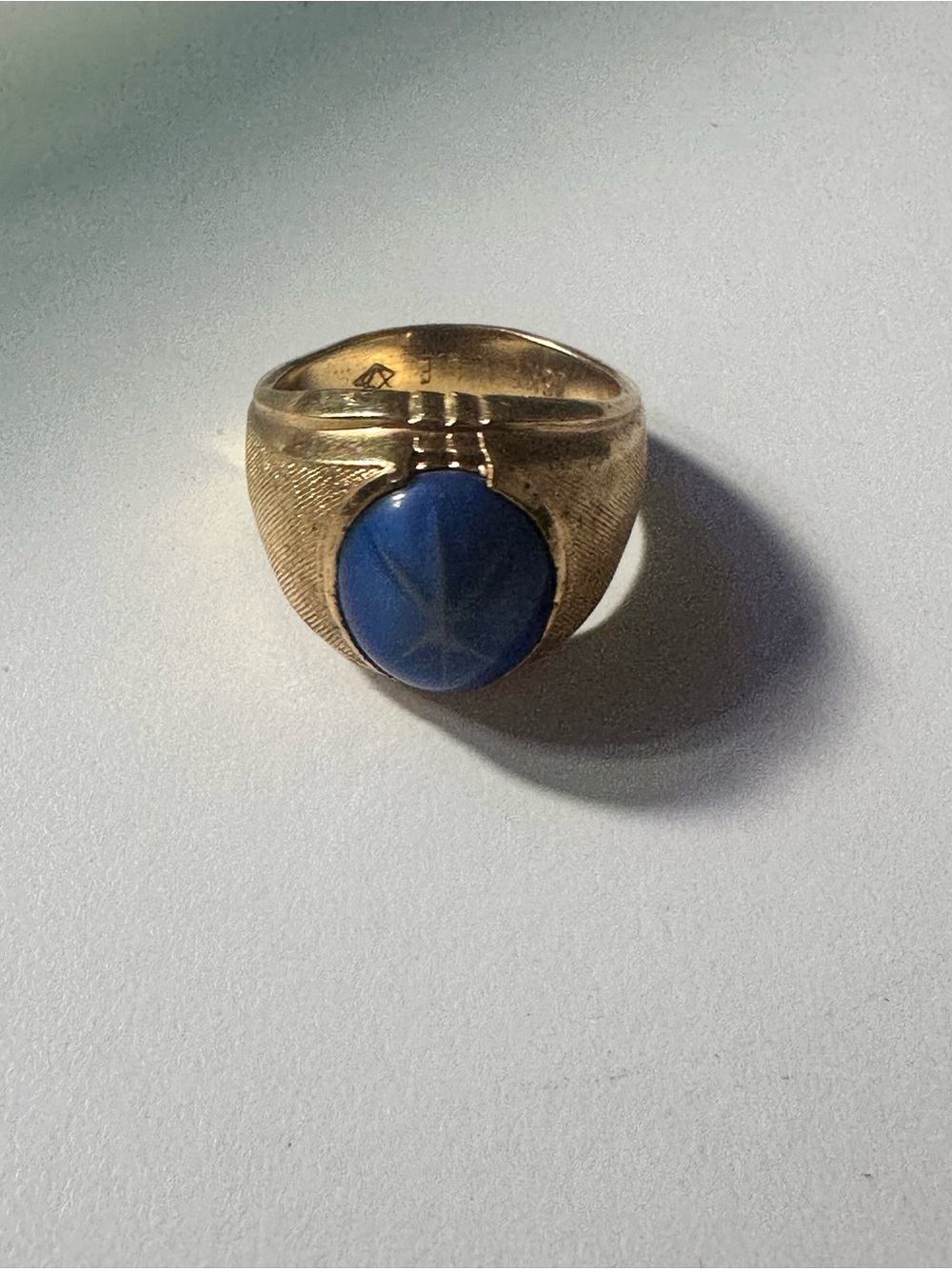 Gold-Tone electroplated size 7 Ring with Blue Oval sapphire men’st